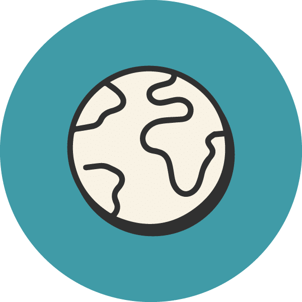 A graphic of the world on a teal circle. Part of The Typeface Groups brand assets.