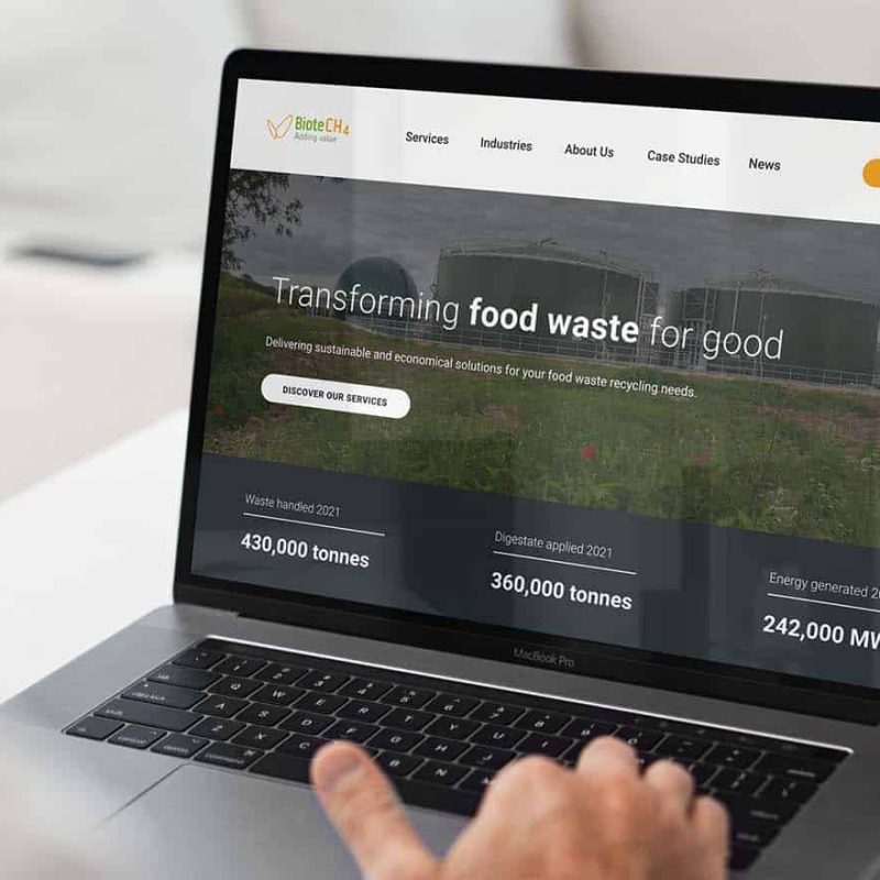 Image of BioteCH4 homepage on a laptop